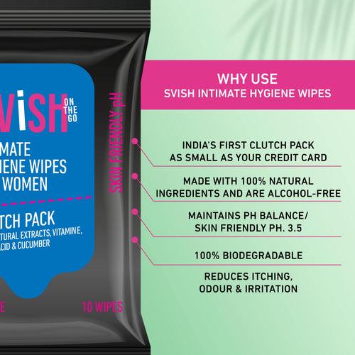 Svish On The Go Intimate Hygiene Wipes For Women l Skin Friendly pH | (Pack of 4,40 Wipes)