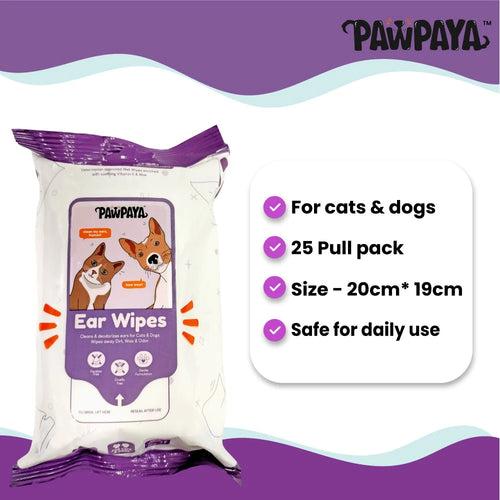 Pawpaya Pet Ear Wipes Made for All Cats and Dogs 25 Wipes