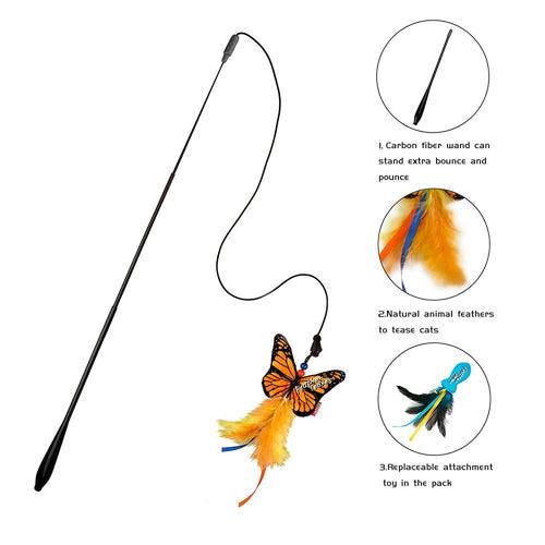 "Feather Teaser' Blue Fish+Yellow Butterfly Flexible Rod, with crinkle paper and catnip inside, feather+bell"