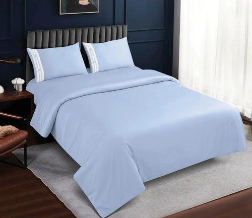 Malako Vivid Embroidered Sky Blue 500 TC 100% Cotton King Size 5 Piece Duvet Cover Set