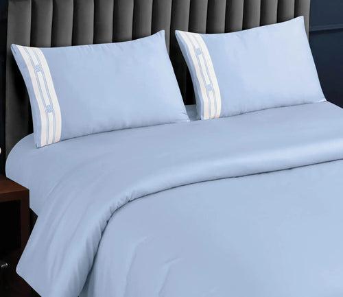 Malako Vivid Embroidered Sky Blue 500 TC 100% Cotton King Size 5 Piece Duvet Cover Set