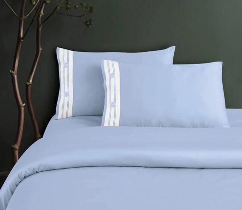 Malako Vivid Embroidered Sky Blue 500 TC 100% Cotton King Size 5 Piece Duvet Cover Set