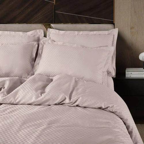Malako Lyon Jacquard Light Beige Checks 450 TC 100% Cotton King Size Quilted Comforter Set