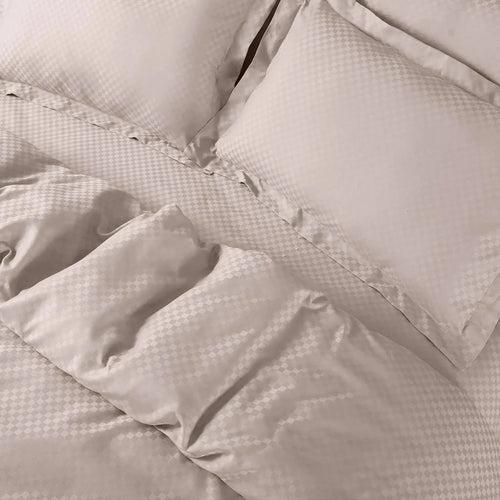 Malako Lyon Jacquard Light Beige Checks 450 TC 100% Cotton King Size 7 Piece Duvet Cover Set