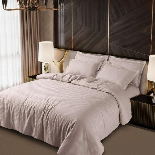 Malako Lyon Jacquard Light Beige Checks 450 TC 100% Cotton King Size Bed Sheet