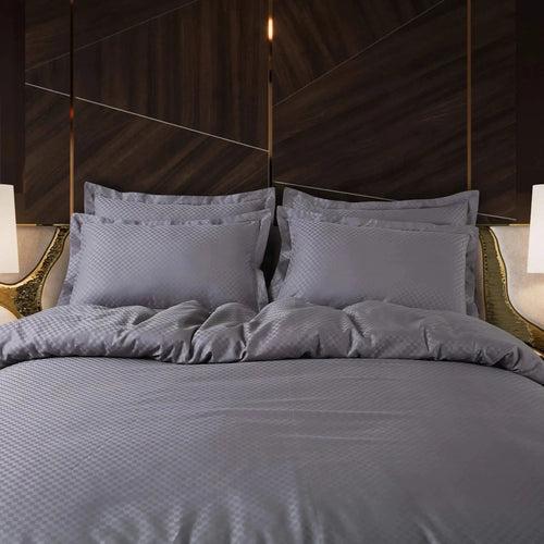 Malako Lyon Jacquard Light Grey Checks 450 TC 100% Cotton King Size Quilted Comforter Set