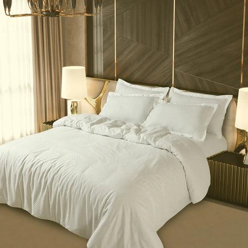 Malako Lyon Jacquard Off-White Checks 450 TC 100% Cotton King Size 6 Piece Comforter Set