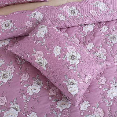 Malako Orchid 100% Cotton Taffy Pink Floral King Size 5 Piece Quilted Bedspread Set