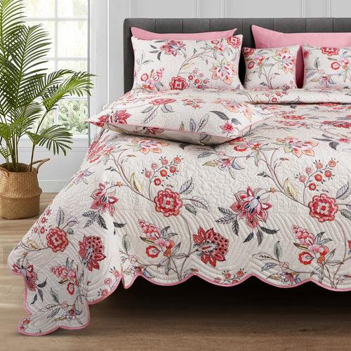 Malako Royale 100% Cotton Fohn Floral King Size 5 Piece Quilted Bedspread Set