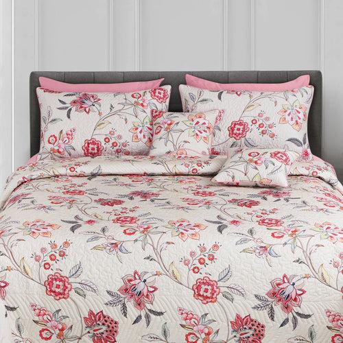 Malako Royale 100% Cotton Fohn Floral King Size 5 Piece Quilted Bedspread Set