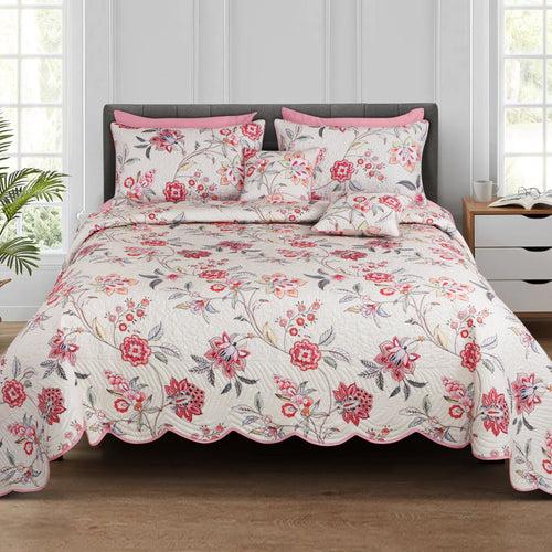 Malako Royale 100% Cotton Fohn Floral King Size 5 Piece Quilted Bedspread Set