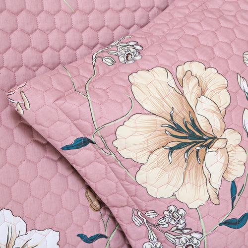 Malako Royale 100% Cotton Pink Floral King Size 5 Piece Quilted Bedspread Set