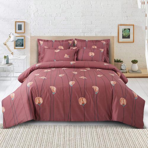 Malako Royale XL Red Botanic 100% Cotton King Size 6 Piece Comforter Set