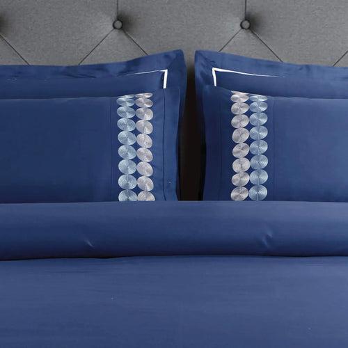 Malako Vibrant Embroidery 500 TC Blue King Size 100% Cotton Bed Sheet With 2 Embroidered Pillow Covers