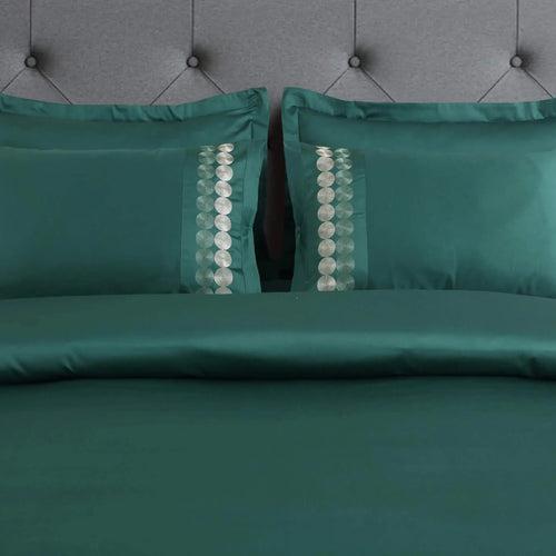 Malako Vibrant Embroidery Green King Size 500 TC 100% Cotton Bed Sheet Set