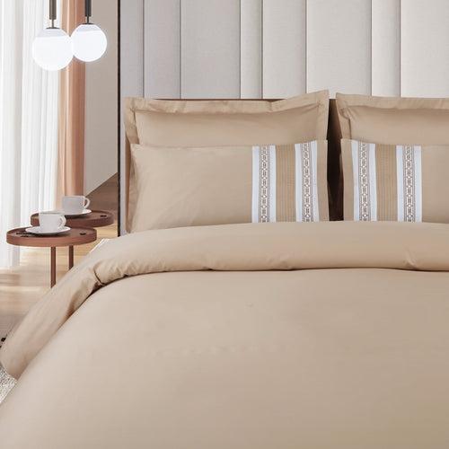 Malako Vivid Embroidered Beige King Size 500 TC 100% Cotton Pintex Bed Sheet Set