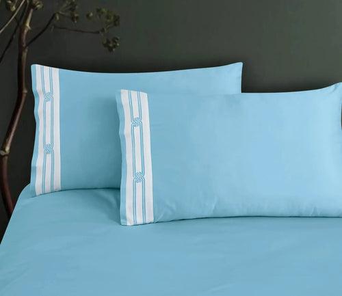 Malako Vivid Embroidered Maya Blue 500 TC 100% Cotton King Size 5 Piece Duvet Cover Set