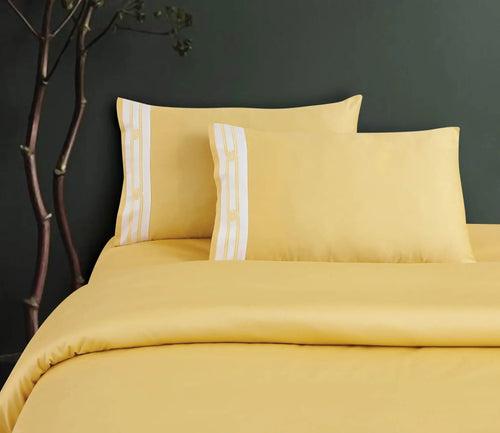Malako Vivid Embroidered Yellow 500 TC 100% Cotton King Size 5 Piece Duvet Cover Set