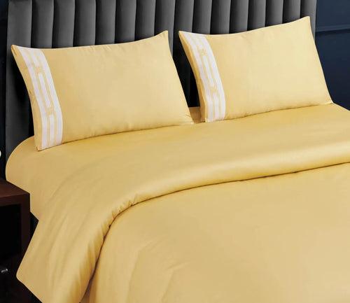 Malako Vivid Embroidered Yellow 500 TC 100% Cotton King Size 5 Piece Duvet Cover Set