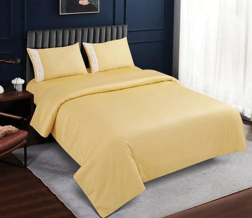 Malako Vivid Embroidered Yellow 500 TC 100% Cotton King Size 5 Piece Duvet Cover Set