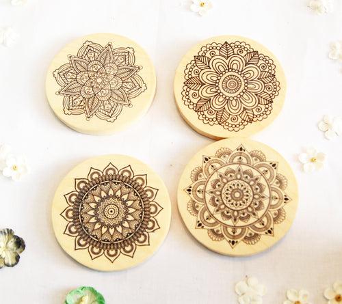 Maple wooden Mandala Coasters set of 4