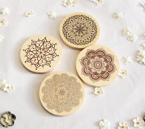 Wooden Mandala Coasters set of 4