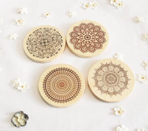 Maple wooden Mandala Coasters set of 4