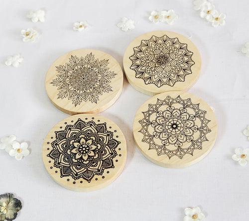 Maple wooden Mandala Coasters set of 4