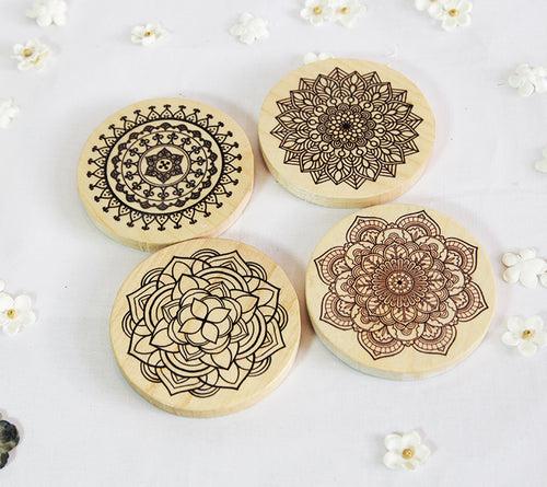 Wooden Mandala Coasters set of 4