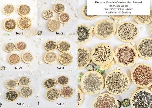 Maple wooden Mandala Coasters set of 4