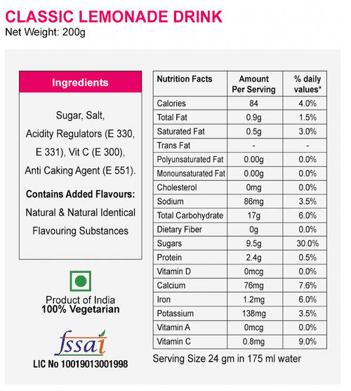 Classic Lemonade Instant Mix (No Tea, no caffeine )