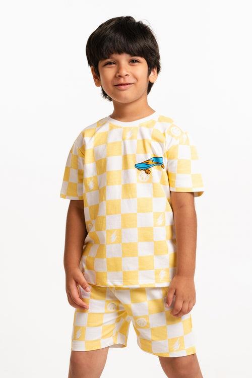 Bolt Smiley Checkered Shorts Set