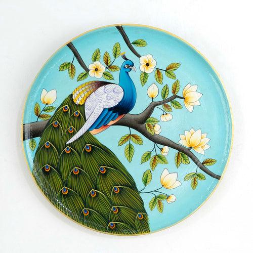 Teal Peacock Pichwai Wall Décor Plate