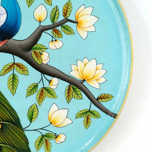 Teal Peacock Pichwai Wall Décor Plate