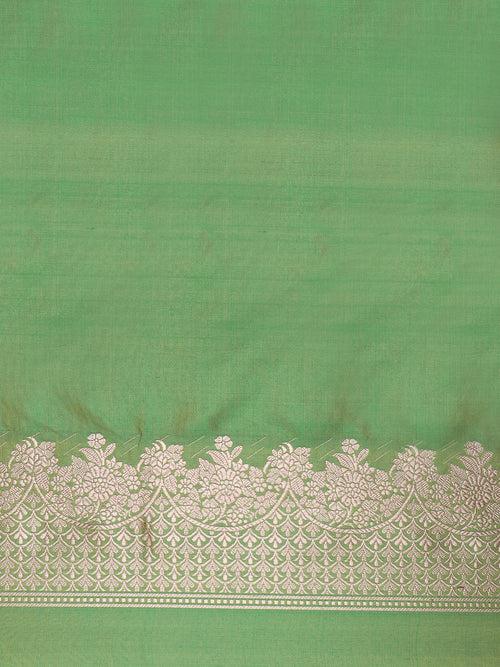 Parrot Green Color Pure Katan Silk Handwoven Banarasi Saree