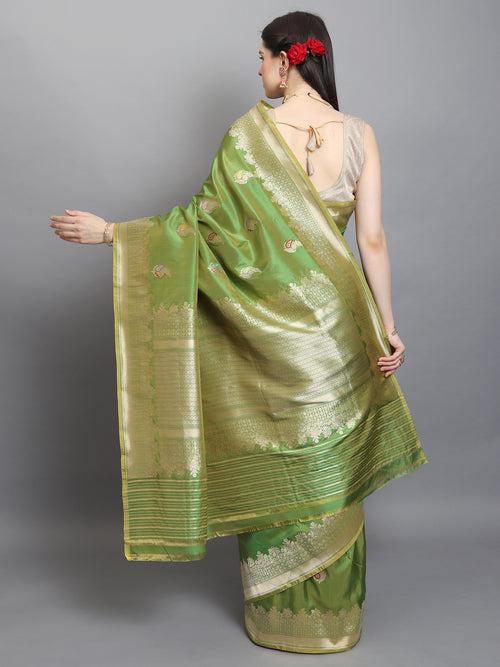 Parrot Green Color Pure Katan Silk Handwoven Banarasi Saree