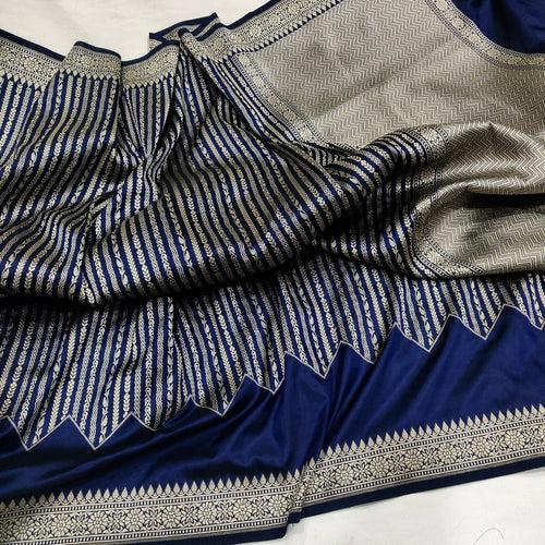 Navy Blue Colour Katan Silk Handwoven Banarasi Saree