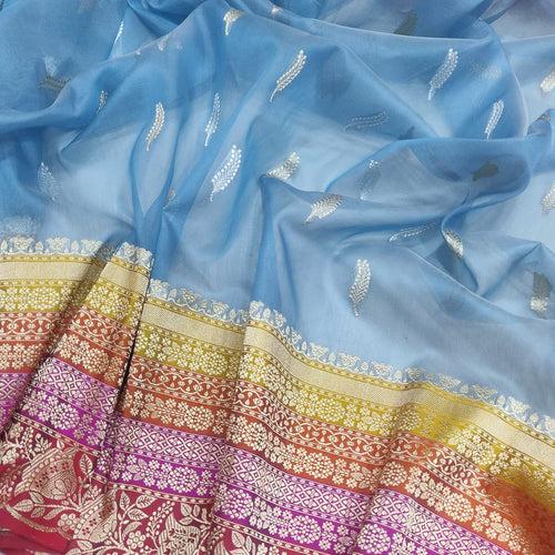 Sky Blue Color Pure Kora Silk Handwoven Banarasi Saree