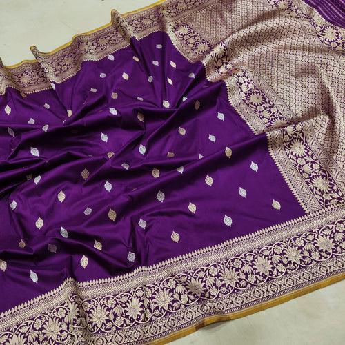 Purple Colour Pure Katan Silk Handwoven Banarasi Saree