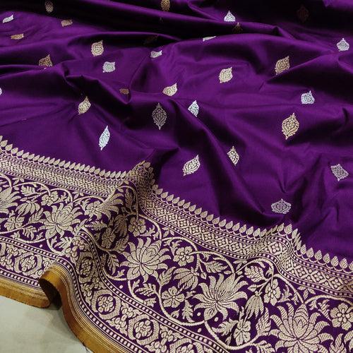 Purple Colour Pure Katan Silk Handwoven Banarasi Saree