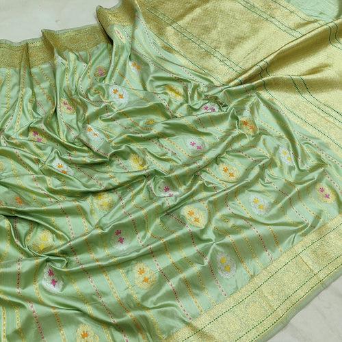 Powder Green Color Pure Katan Silk Banarasi Saree