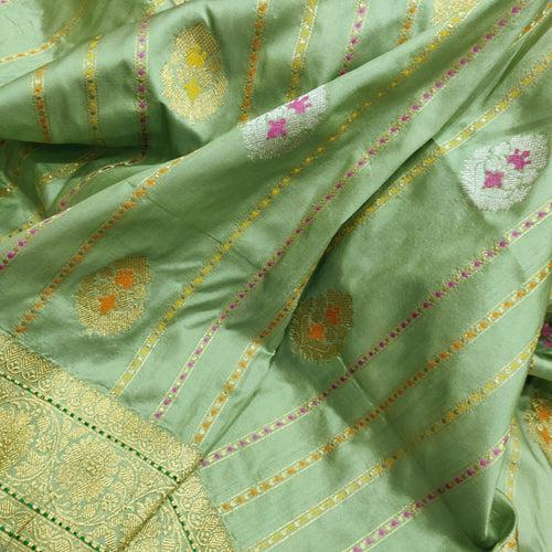 Powder Green Color Pure Katan Silk Banarasi Saree