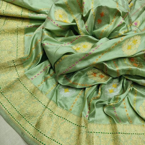 Powder Green Color Pure Katan Silk Banarasi Saree