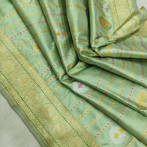 Powder Green Color Pure Katan Silk Banarasi Saree