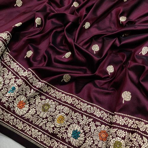 Brown Colour Katan Silk Handwoven Banarasi Saree