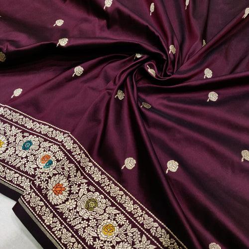 Brown Colour Katan Silk Handwoven Banarasi Saree