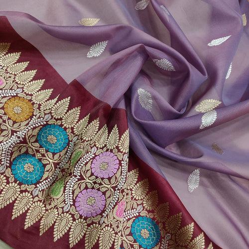 Dual Shade Pure Kora Silk Handwoven Banarasi Saree