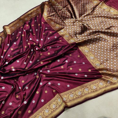 Brown Color Pure Katan Silk Handwoven Banarasi Saree