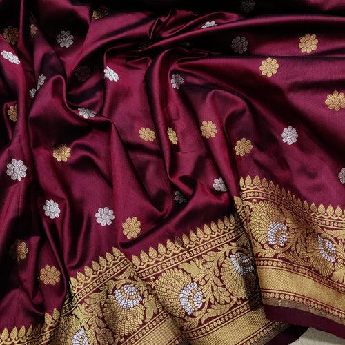 Brown Color Pure Katan Silk Handwoven Banarasi Saree