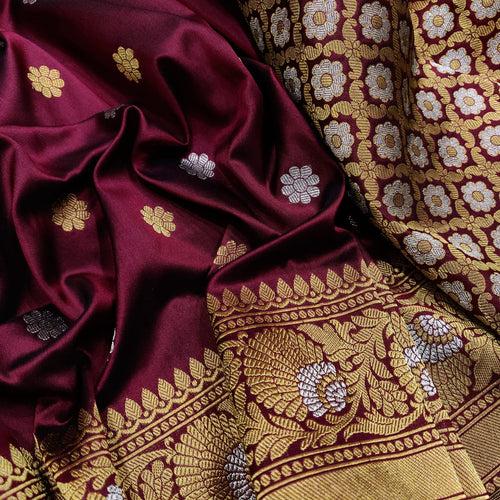 Brown Color Pure Katan Silk Handwoven Banarasi Saree